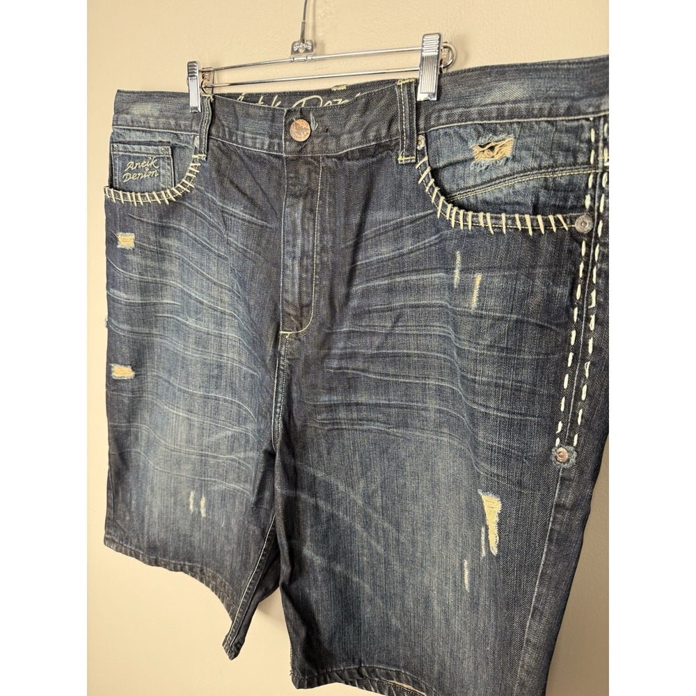 Antik Denim Jean Shorts Embroidered Flap Pocket Distressed Jorts Streetwear Y2K - Picture 4 of 12
